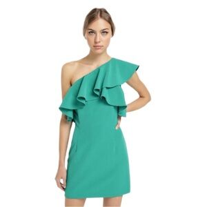 NWT! Green Coast Size 38 Asymmetrical Neckline Ruffle Dress from El Corte Inglés